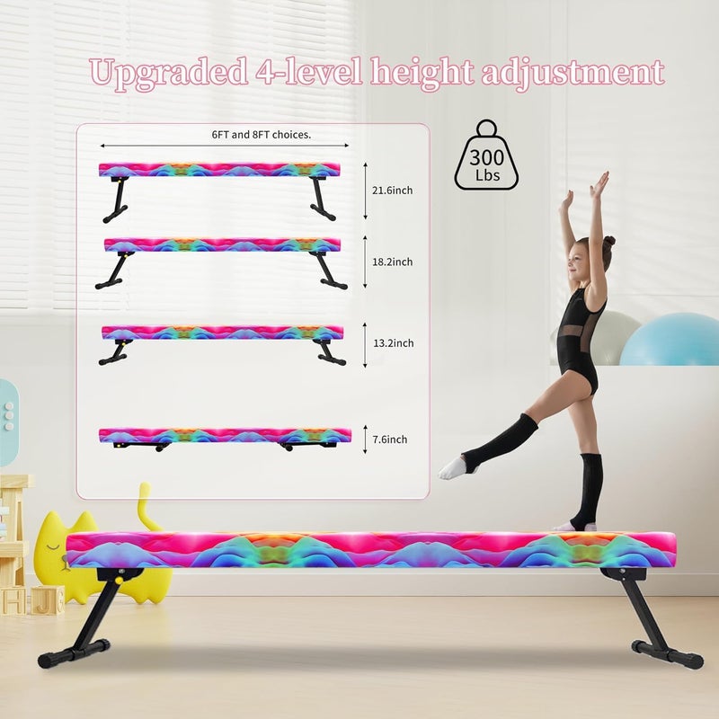 Peakpath 8FT Adjustable&Foldable Gymnastics Balance Beam,Home Gym Equipment,Easy Assembling and Storage,No Tool Require,for Kids Children Girls Training (Candy Pink, 8FT) - Image 4